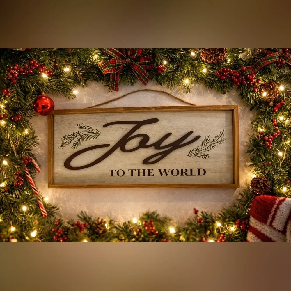 Joy to the world hanging wall sign NWT NEW wood Christmas Xmas festive decor 24”
